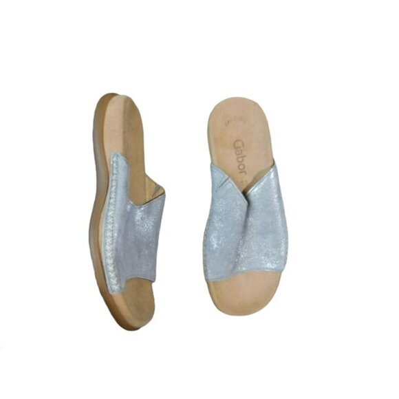 Gabor Size 36 / 5.5 US Silver Slide Comfy Boho Sandals Leather - Picture 1 of 6